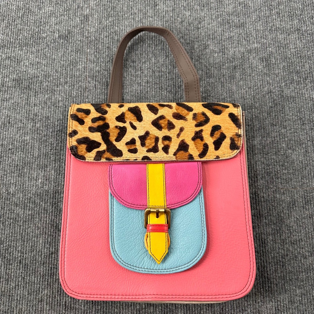 Soruka Remy Leather Backpack Women Colorblock Leopard Print Pink Multi Modern